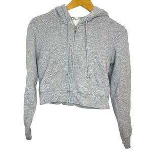 John Galt Brandy Melville Grey‎ Zip Up Cropped Hoodie Sweatshirt One Size